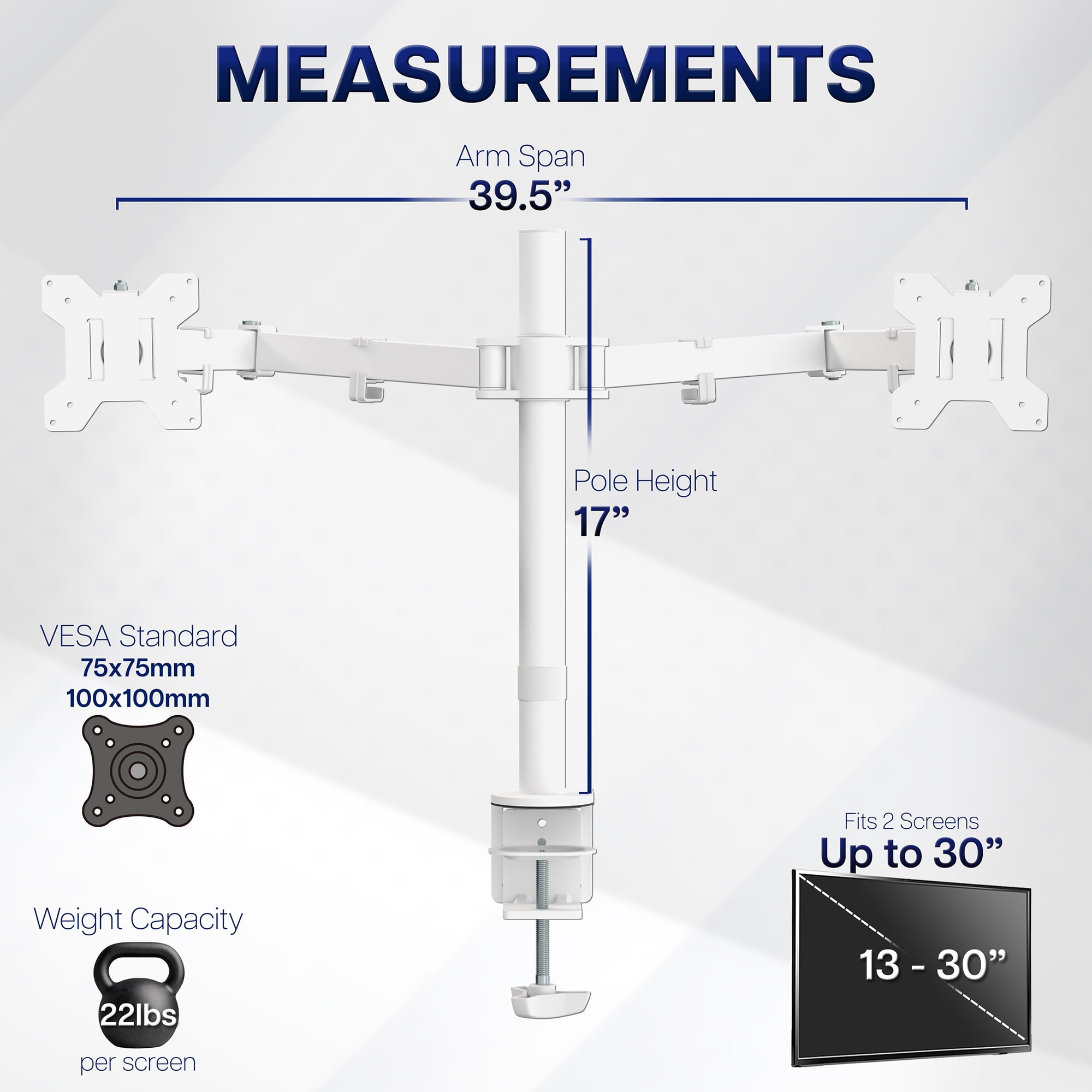 VIVO White Dual Monitor Adjustable Desk Mount, Fits Ultrawide Screens up to 38"