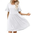 thumbnail image 1 of Amzcrzy Robes pour Femmes Robe d'Été Printemps/été Européenne et Tempérament Couleur Unie Manches à Volants Col Rond Robe Manches Courtes Col Rond Longueur Genou, 1 of 5