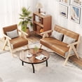 thumbnail image 2 of Costway 2 PCS Faux Leather Single Sofa Chair & Loveseat with Rubber Wood Frame, Pillows Brown + Gray, 2 of 9
