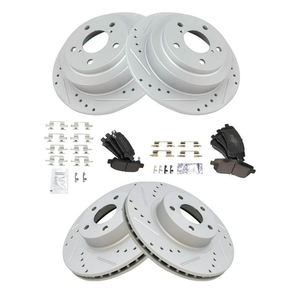 TRQ Front and Rear Performance Brake Pad & Rotor Kit Brake Pads Brake Rotors Set Semi-Metallic Premium G-Coated Fits Select 1998-2002 Subaru Forester 1999-2001 Impreza