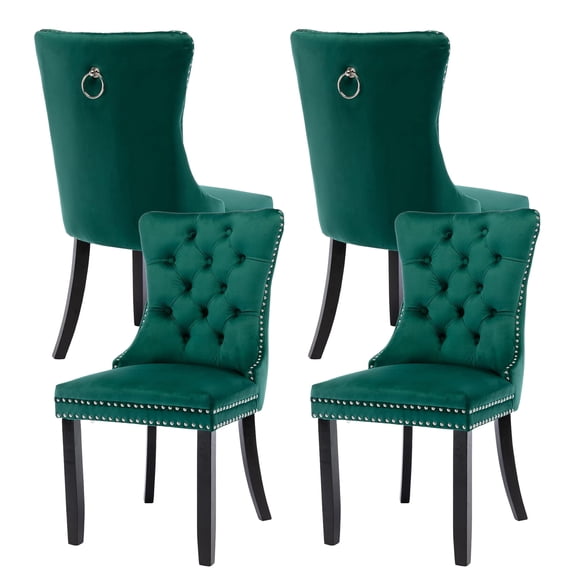 HUTWIFE Home Contemporary Adult Velvet Dining Side Chairs, Green (Set of 2)
