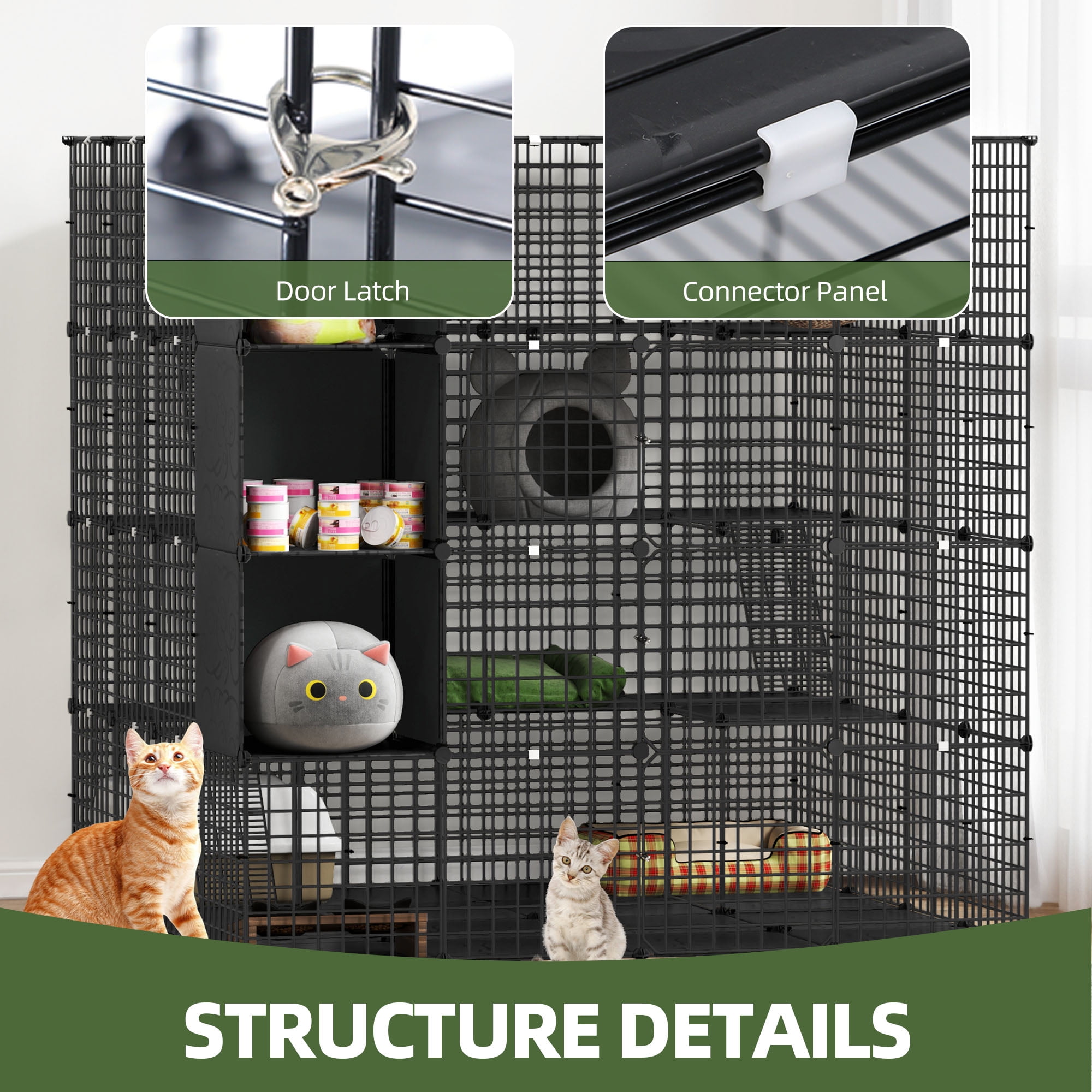 Uforic Large 4-Tier Cat Cage with Extra Large Hammock – Metal Playpen Cat Kennel for 1-4 Cats, Indoor DIY Cat Enclosure, Black, 55"L x 55"W x 55"H