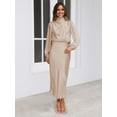 thumbnail image 4 of Vestido de primavera y otoño con diseño de sentido del diseño, vestido de manga larga con cuello halter, vestido de noche elegante de satén de alta sociedad, 4 of 6