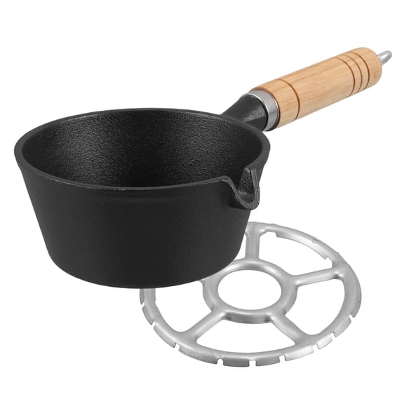 DEEPCRAFF Cast Iron Small Egg Frying Pan with Wooden Handle for Stove Top Butter Melting and Sauce Heating
