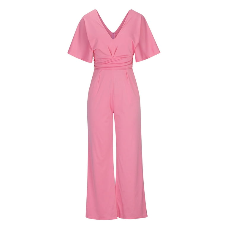 VSSSJ Women's Elegent Jumpsuits Slim Fit Solid Color V-Neck Short