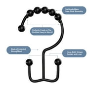 Siaomo Shower Curtain Hooks Rings, Premium Stainless Steel Rustproof Double Glide Shower Hooks for Bathroom Shower Rods Curtains,Double Hooks-Set of 12, Black