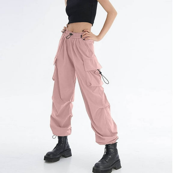 lulshou Womens Cargo Pants Mid Waist with Pocket Overalls Casual Pants Spring Summer Wide Leg Cargo Pants Business Work Pants
