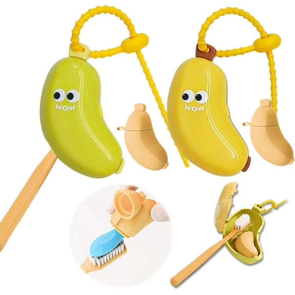 Banana Toothbrush Holder with Toothpaste Holder, Portable Banana Toothbrush Cover for Electric & Manual Toothbrushes, Compact Hanging Travel Organizer for Home Camping Outdoor