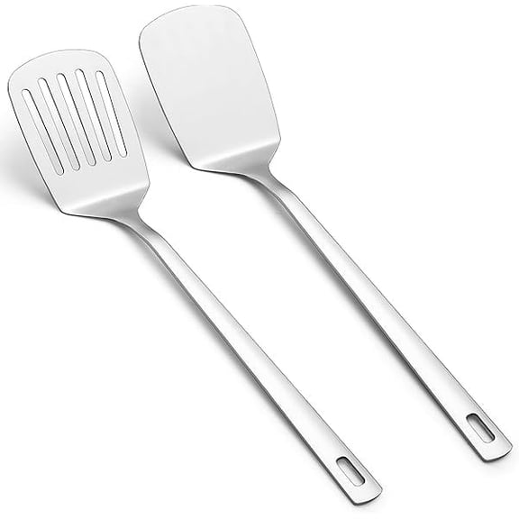 Stainless Steel Spatulas Set, Silver Slotted Turner, Solid Turner, Kitchen Spatulas for Nonstick Cookware, Dishwasher reliable, Easy to Clean - Multi-Functional High-Efficiency Design f