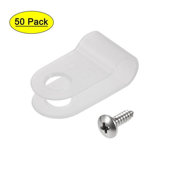 Unique Bargains 5.3mm Nylon R Type Cable Clip Wire Clamp with Screws White 50 Pcs