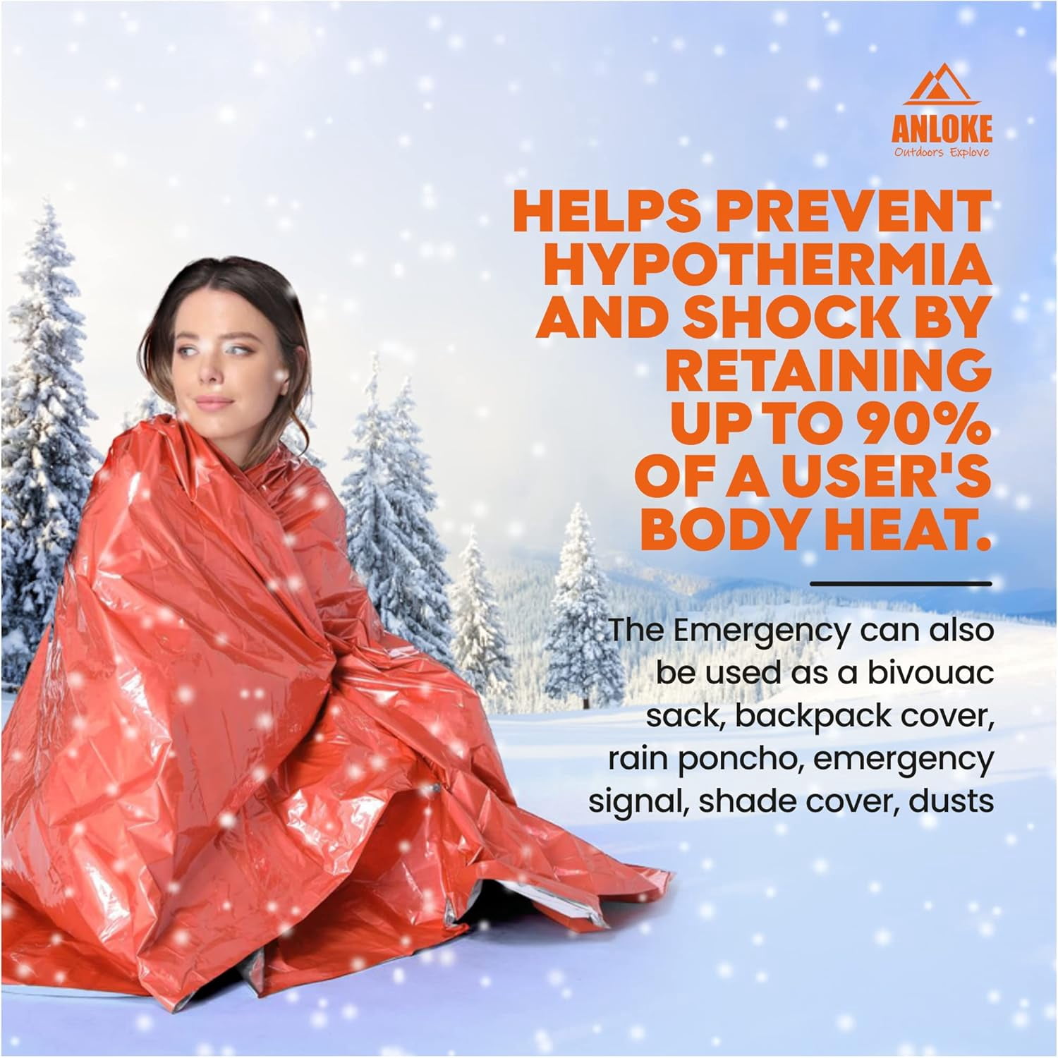 Emergency Blankets Mylar Thermal Blanket (4 Pack) of Gigantic Space Blanket 82 * 52 in. Survival Blankets Heavy Duty Camping Gear,First Aid, Silver+Orange