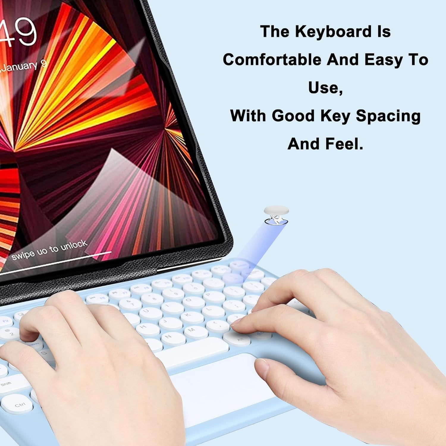 Portable Wireless Bluetooth Keyboard with Touchpad, Ultra-Thin Rechargeable Bluetooth Keyboard Mini with trackpad Round Key for iPad pro/iPad/iOS/Android (Blue)