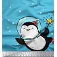 thumbnail image 1 of Soimoi Blue Moss Georgette Fabric Snowman & Penguin Cartoon Print Fabric by Yard 42 Inch Wide, 1 of 3
