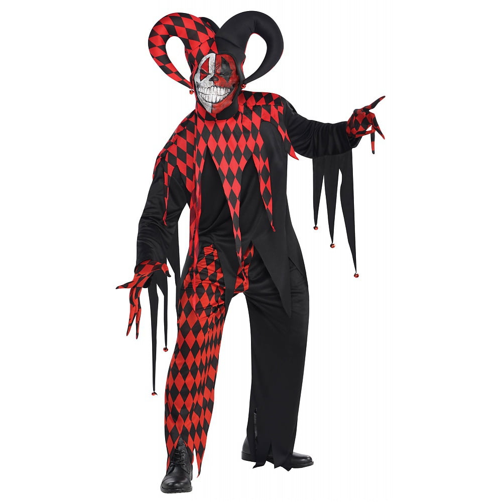 Krazed Jester Costume Adult Evil Fancy Dress Halloween Jokers Wild Outfit New 
