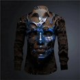 thumbnail image 1 of Camisa tipo cárdigan con cuello tipo polo de manga larga para hombre, nueva primavera/verano , con estampado de máscara 3D y club de baile, ropa cómoda para hombre, 1 of 6