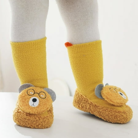 

TOWED22 Baby Girls Shoes Winter Children Toddler Boys And Girls Long Tube Sock Shoes Flat Bottomed Non Slip Plush Warm And Yellow