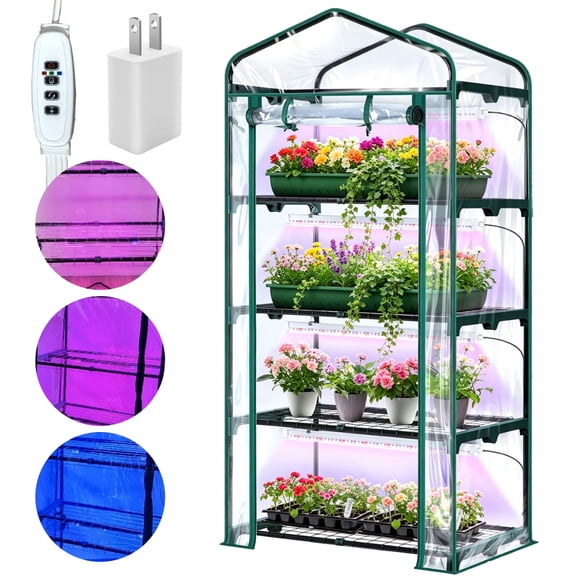 ArtBeek Green House Portable Plastic Greenhouses with Heavy Duty Transparent PVC with Plant Growing Lights (4_Tier)