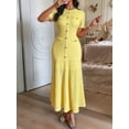 thumbnail image 4 of Women'S Crew Neck Dress Button Down Dresses Long Bodycon Knit Dress Yellow M, 4 of 7