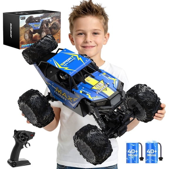 JoyStone Metal Car Large 1:8 Scale 4WD Remote Control Monster Truck with 2 Batteries for Kids and Adults 2.4Ghz All Terrain Off-Road Vehicle, Blue
