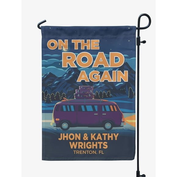 Printtoo Oxford Blue On The Road Again Caravans Personalized Camping Flags For Campers Double Sided CampsiteFlagOutdoor GardenFlags