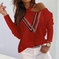 thumbnail image 2 of Mujeres Suelto Jersey Estampado Halter Fuera Del Hombro Manga Larga Tops Blusas Camisetas Fridja  hkj4871, 2 of 5
