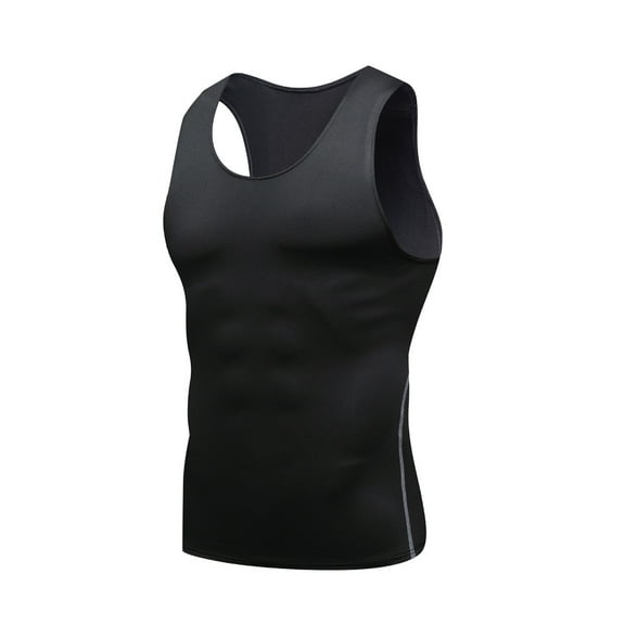 AHTJRT Men's Athletic Compression Tank Top Round Neck Lightweight Tee Black L