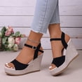 thumbnail image 2 of Rokment Women's Leopard Extra Wedge Heels Dressy Sandals Trendy Casual Suede Peep Toe Ankle Strap Espadrilles Platform Chunky Heeled Beach Summer Dress Shoes for Ladies Black Size 6, 2 of 6