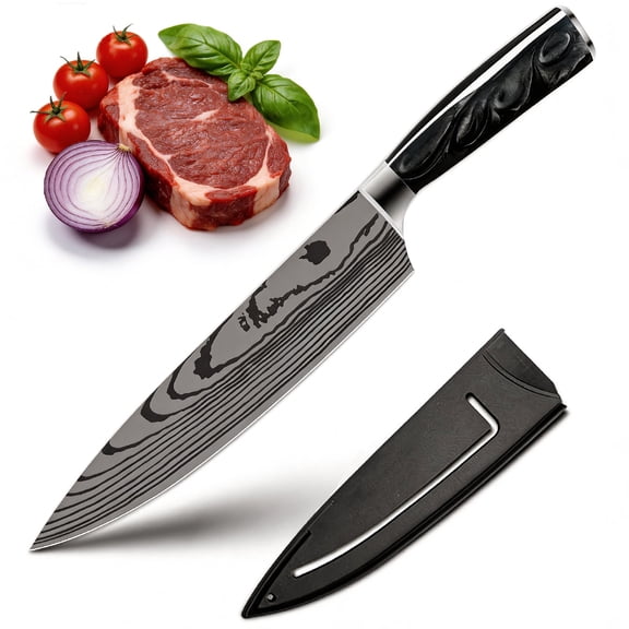 8" Chef Knife Professional Japanese Kitchen Knife High Carbon Stainless Steel Razor-Sharp Meat Cleaver Sushi Knife, Black Resin Handle