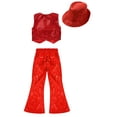 thumbnail image 4 of iiniim Kids Girls Sequins Hip Hop Jazz Dance Vest Tops with Flared Pants and Hat Modern Dancewear Red 160, 4 of 5