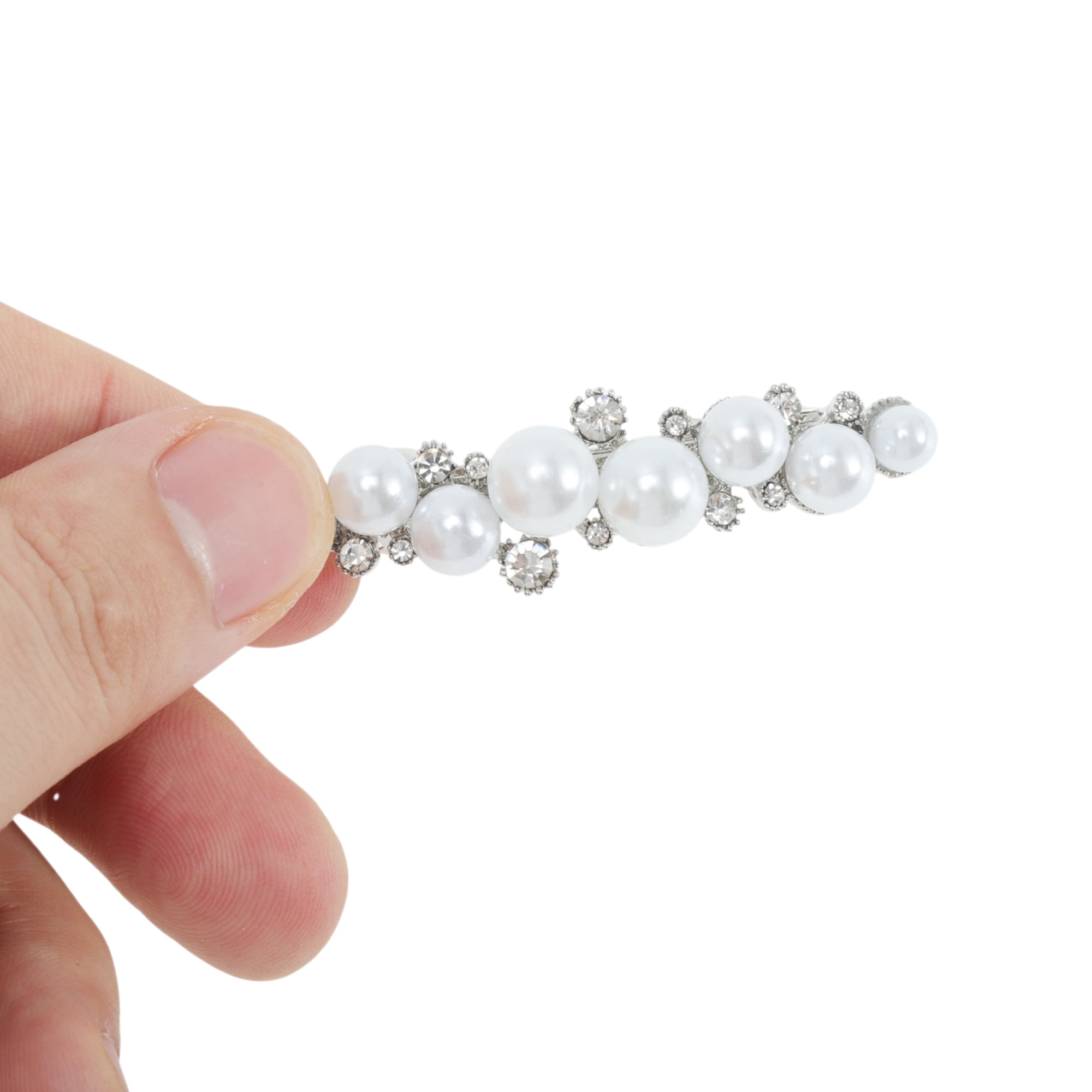 Unique Bargains Cute Hair Clips Durable Hair Styling Silver Tone White Pearl Spring Clip