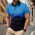thumbnail image 2 of WREESH Men's Gradient Sports Henley Shirts Fallow Zipper Turn-Down Collar Top with Short Sleeve Design Gradient Color Athletic Top Blue, 2 of 6