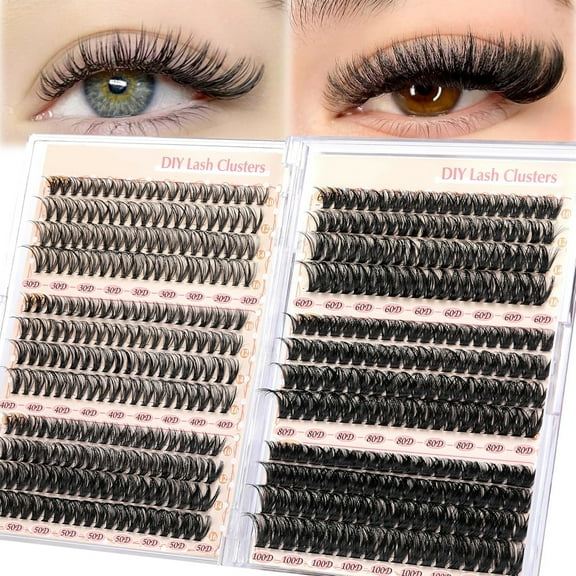 Eyelash Clusters 30D 40D 50D 60D 80D 100D Lash Clusters Wispy Individual Lashes 480PCS D-curly Lash Extension 10-16MM Natural Lashes Clusters DIY Cluster Eyelash Extensions for Beginners