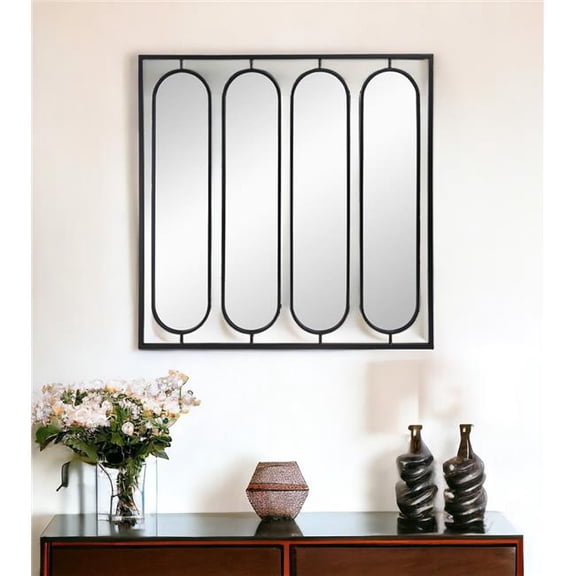 HomeRoots 485103 36 in. Black Square Iron Framed Accent Mirror