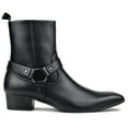 thumbnail image 2 of OSSTONE Dress Boots Chelsea Designer Boots for Men Zipper-up Leather Microfiber Casual Heel Shoes JY015-CQ-7.5 Black, 2 of 6