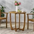 thumbnail image 4 of Outdoor Round Acacia Wood Side Table with Slat Tabletop, Teak Finish, 4 of 10