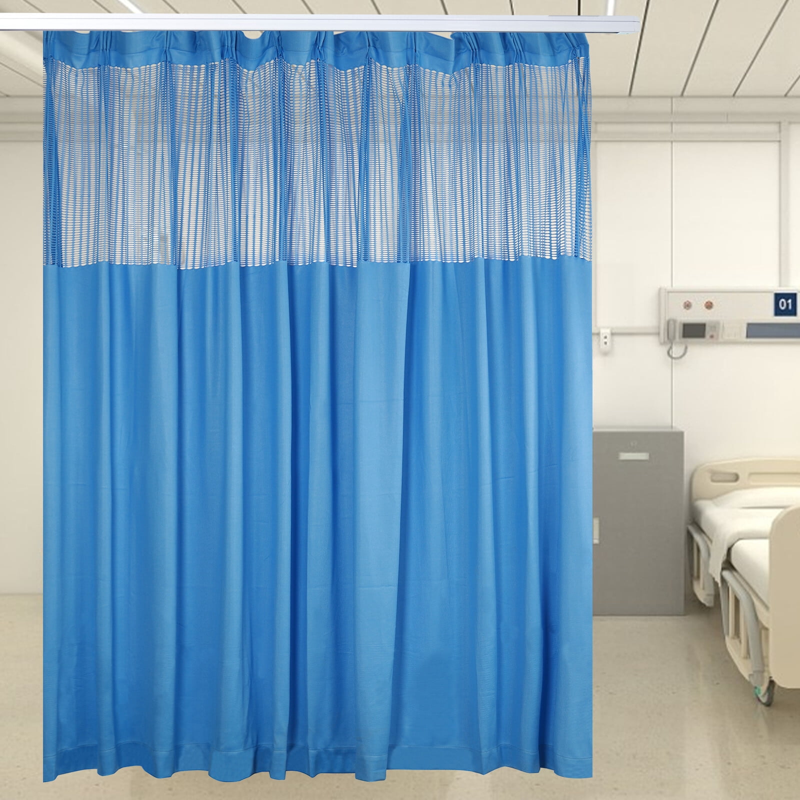 Privacy Room Divider Curtain, 12ft x 8ft Blue Cubicle Curtain with Hooks, Large Partition Curtain for Salon, Hospital, Clinic, Office Space