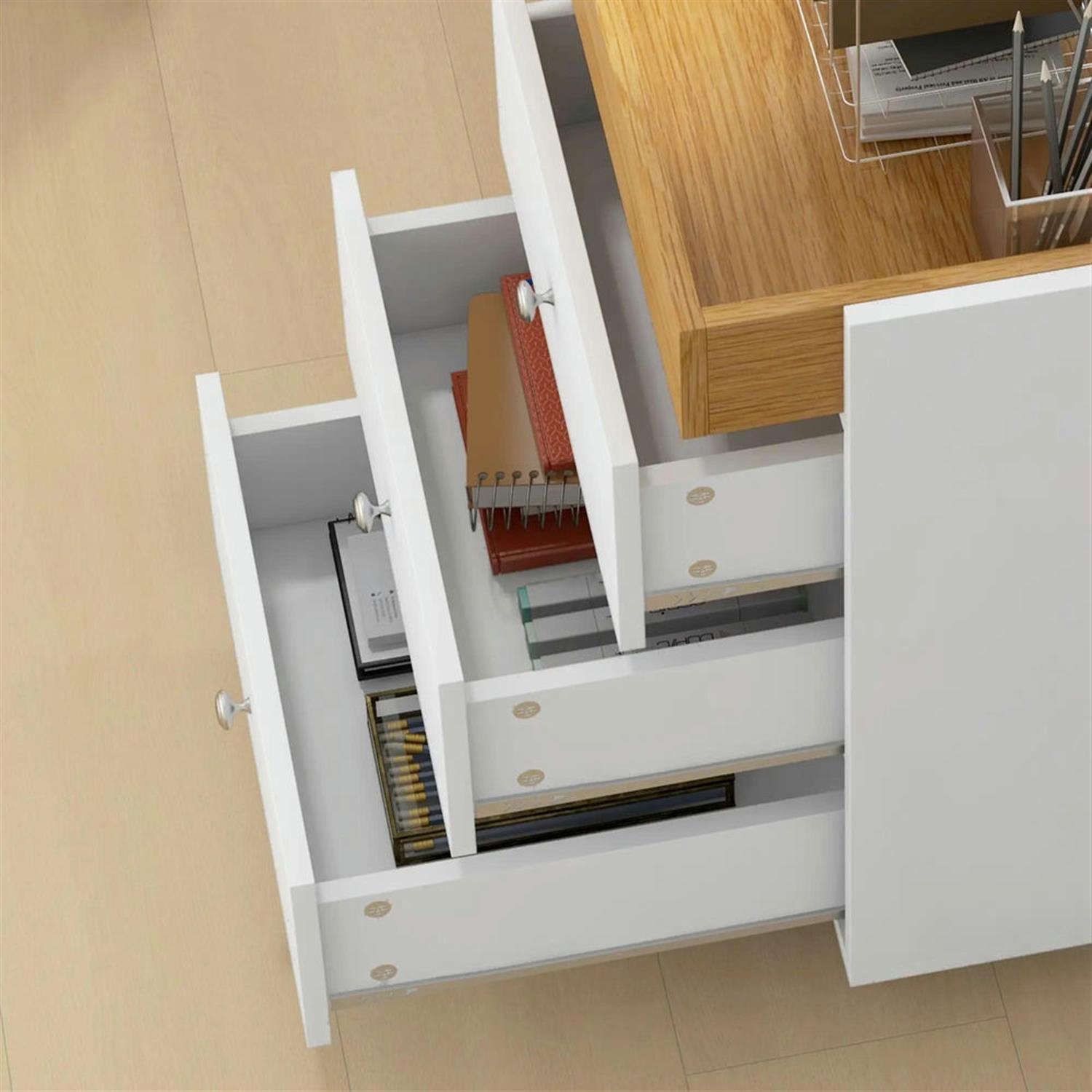 Demi Bonn Rolling Filing Cabinet with Castors, Modern 3 Drawer File Cabinet with Top Tray Under for Home Office, Desk Printer Stand, White