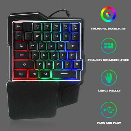 One-Handed RGB Membrane Keyboard Mechanical Feel Gaming Keyboard Left Hand 35 Keys LED Backlight Keypad