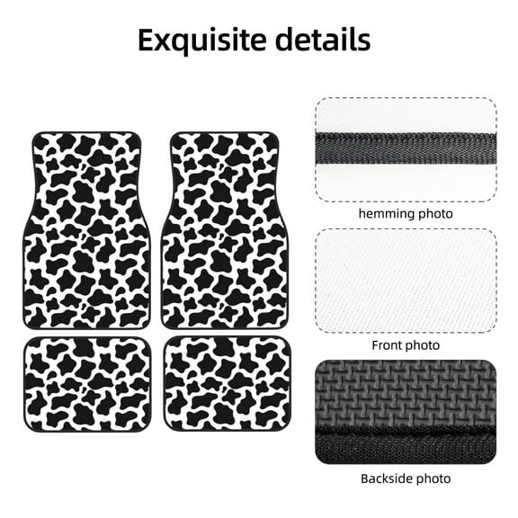 Uemuo Car Floor Mats - Cow Print Black White Pattern Carpet Floor Mats for Cars, Auto Accessories Front & Rear Car Floor Foot Mat Sets of 4 Pieces