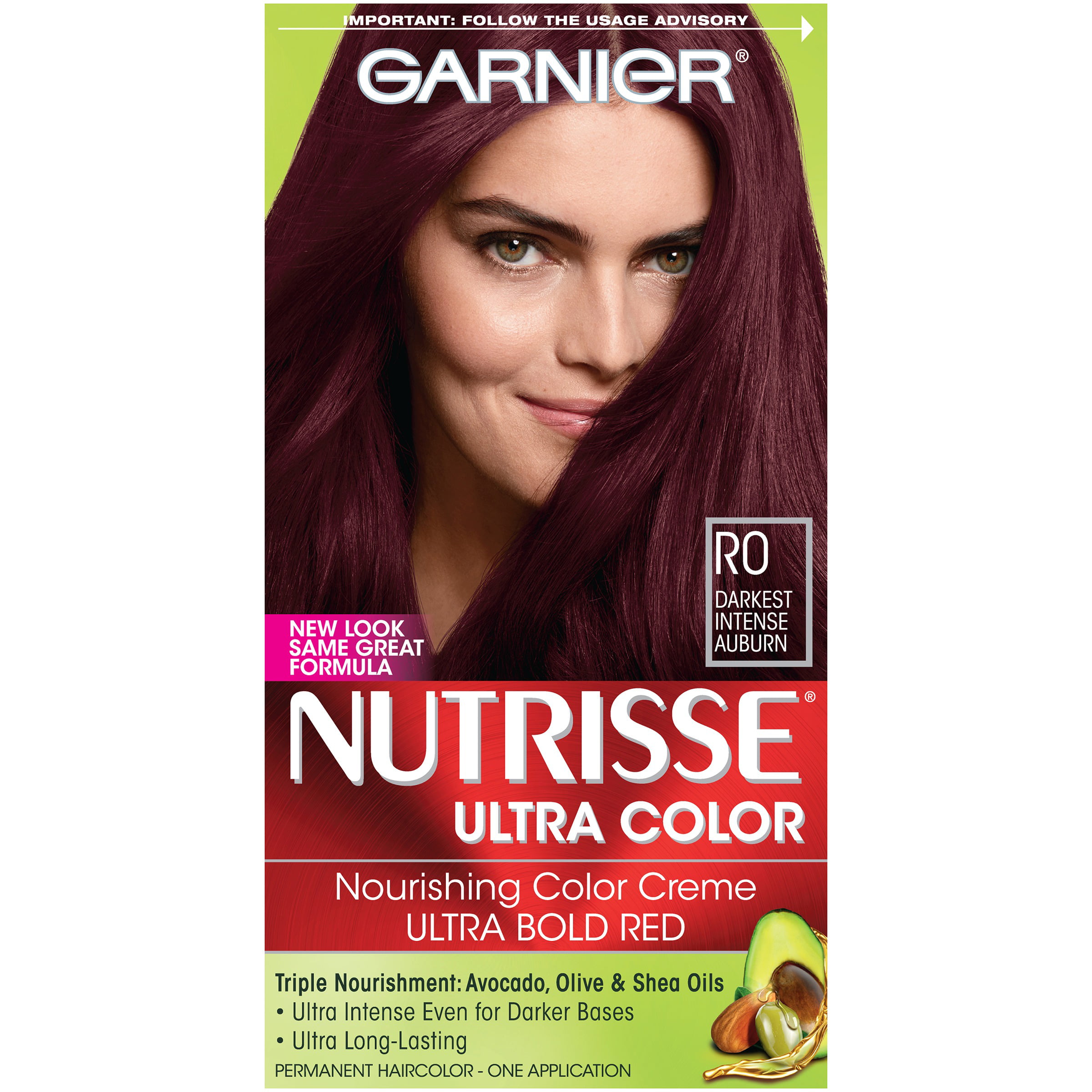 Garnier Nutrisse Ultra Color Nourishing Bold Permanent Hair Creme, R0  Darkest Intense Auburn, 1 Kit 