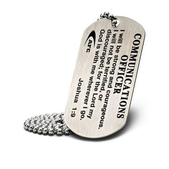 Communications Officer Stainless Steel Dog Tag Necklace-Joshua 1:9 by Shields of Strength