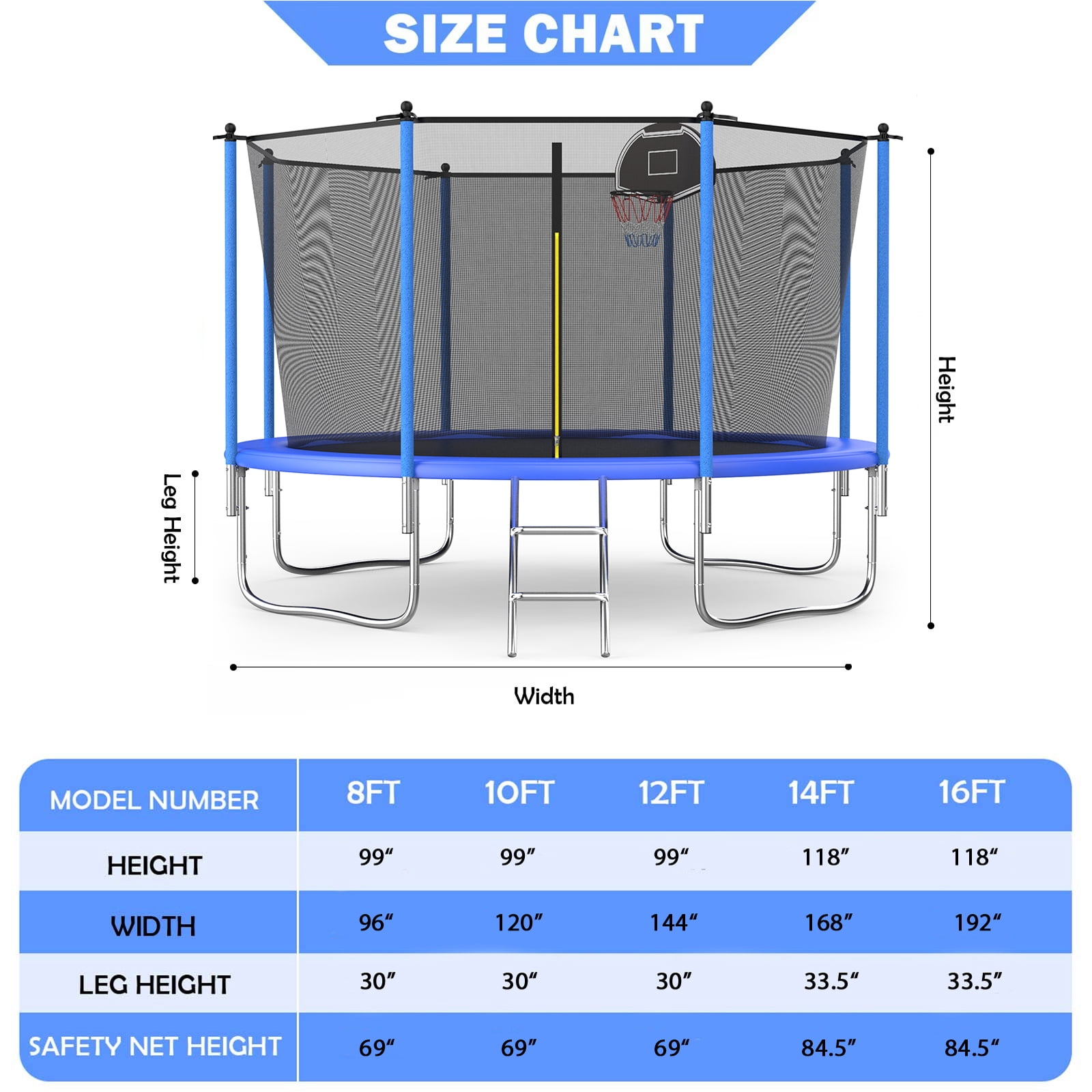 10FT Outdoor Trampoline with Basketball Hoop and Ladder for Kids and Adults，Heavy Duty Recreational Trampoline with Safety Enclosure,Anti-Rust Frame,Backyard Trampoline for Gift