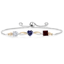Gem Stone King 925 Silver and 10K Yellow Gold Blue Iolite Red Garnet and Lab Grown Diamond Tennis Bracelet for Women By Keren Hanan (2.00 cttw, Adjustable up To 9 inch)