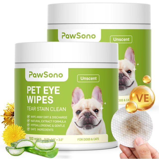 Toallitas para ojos PawSono para perros y gatos hipoalergénicas, 200 unidades