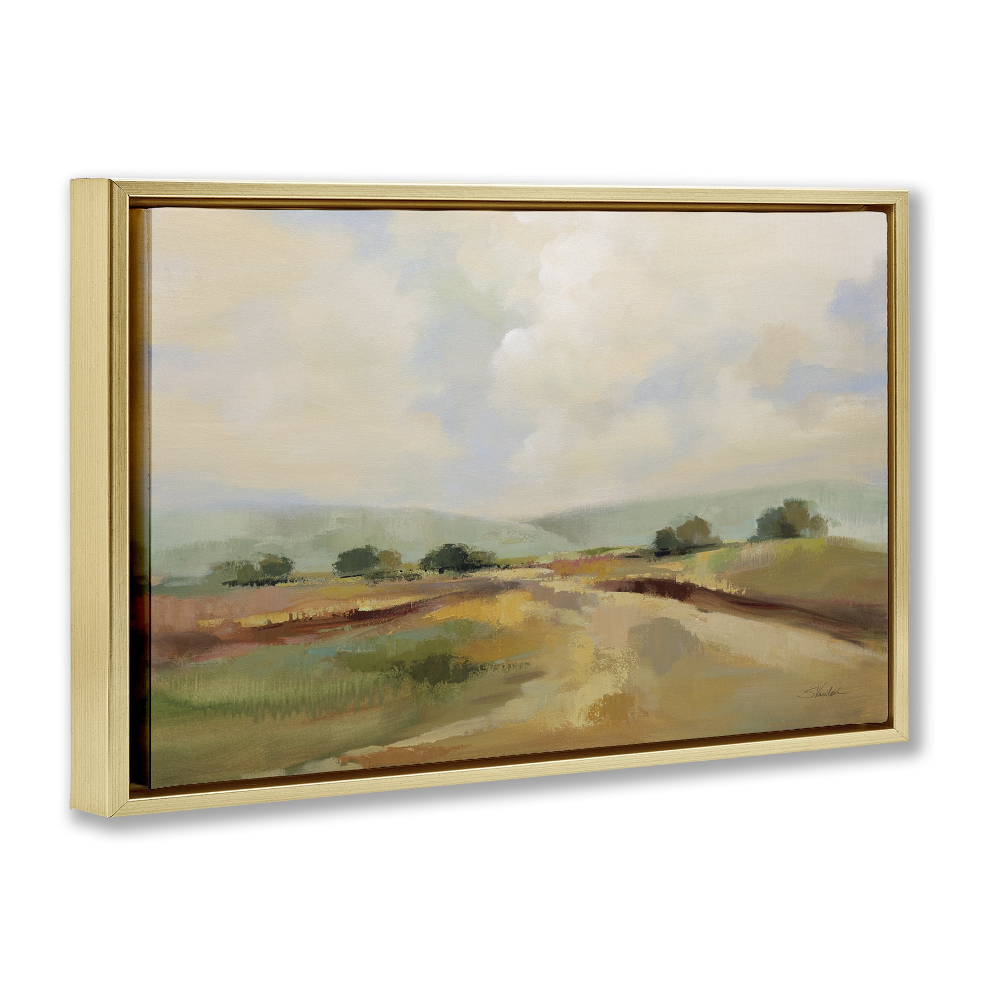 Stupell Industries Solitary Rural Landscape Landscape & Nature Painting Gold Floater Framed Canvas Art Print Wall Art, 25 x 17