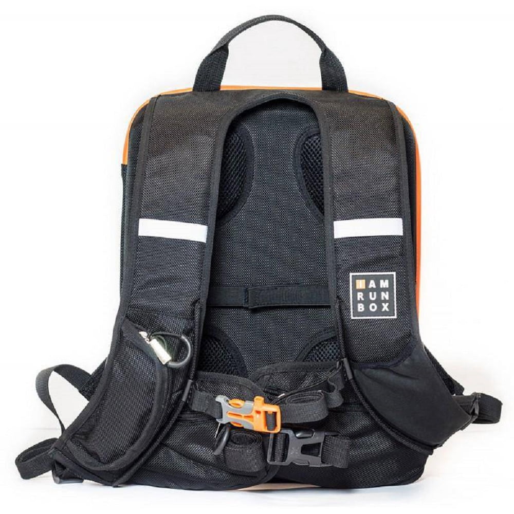 IAMRUNBOX Backpack Lite, Water Resistant, Fits Laptop for Commuting, Lightweight for Running/Cycling, Black with Orange Trim
