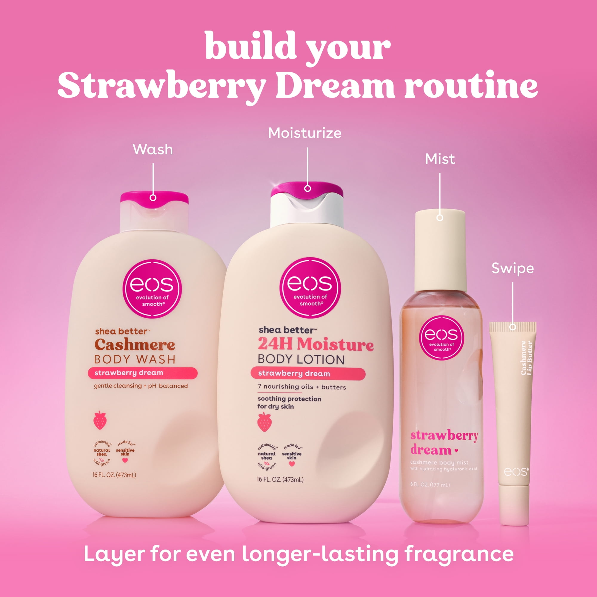 eos Cashmere Lip Butter, Strawberry Dream, Smooth & Hydrating Lip Butter with Peptides, 0.35 fl oz