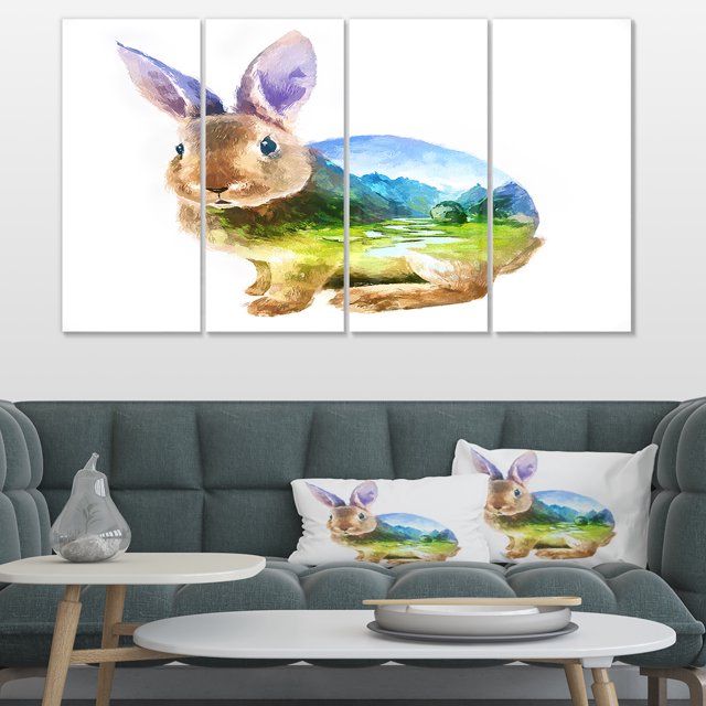 Rabbit Double Exposure Illustration - Large Animal Canvas Art Print