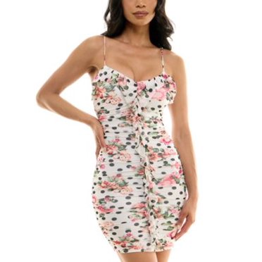 BCX Juniors Mixed-Print Ruched Ru Pat H XXS