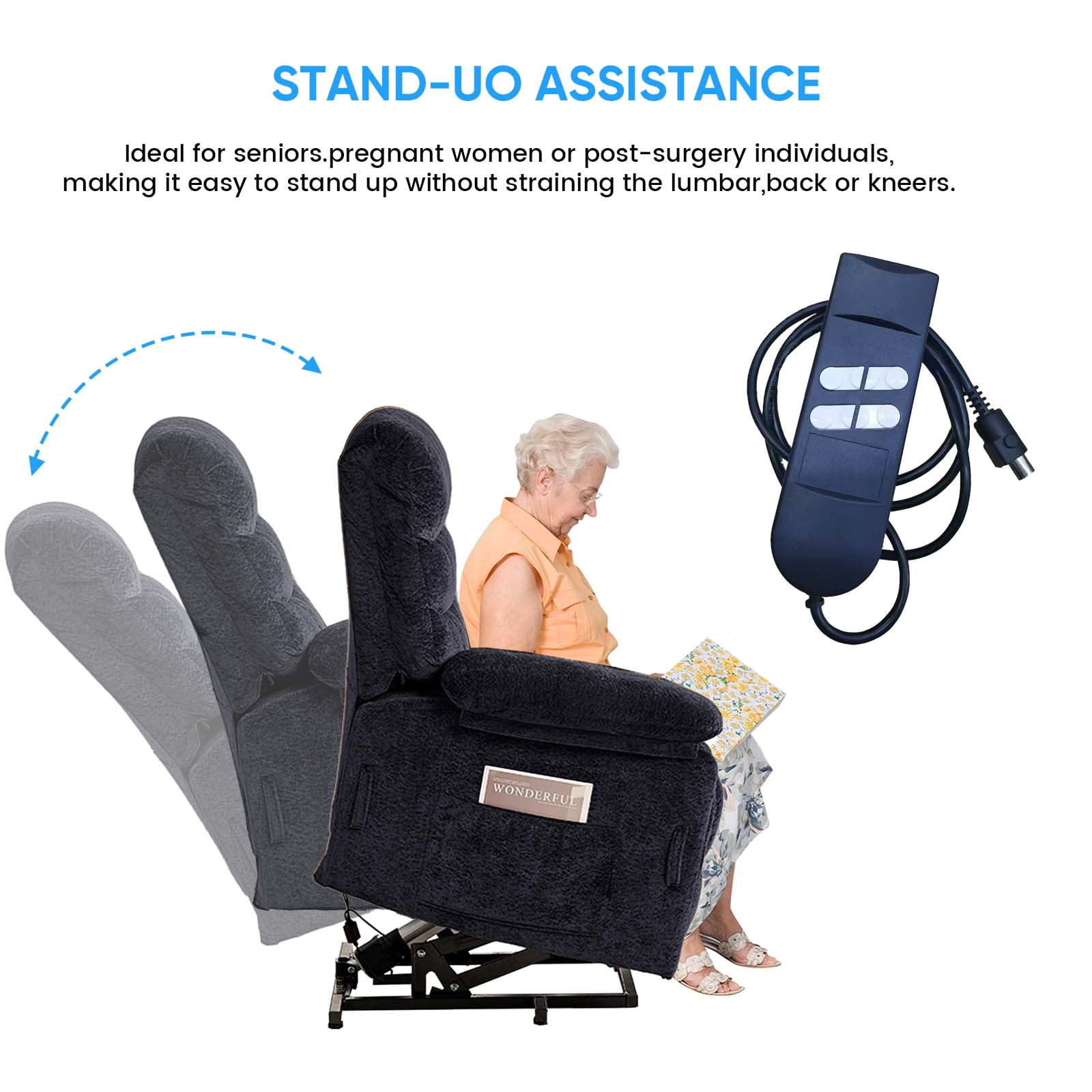 Puremind Dual Motor Power Lift Recliner Chair for Elderly, Electric Lift Recliner Single Sofa with Heating and Message for Living Room/Bedroom, Black